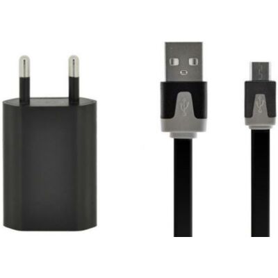 4-OK hálózati töltő USB aljzattal (microUSB, 5V/1000mA) fekete
