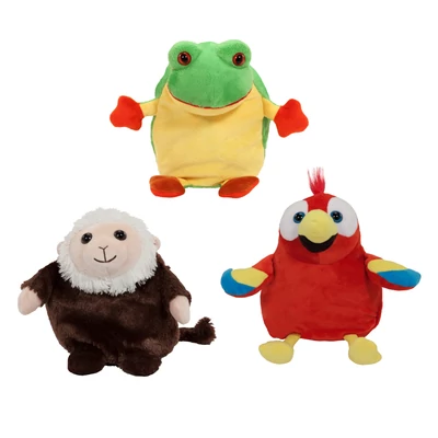Pop Out Pets plüss esőerdő (majom, papagáj, béka)